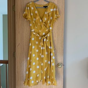 Lane Bryant Size 14 Flounce Mustard Polka Dot Midi Dress